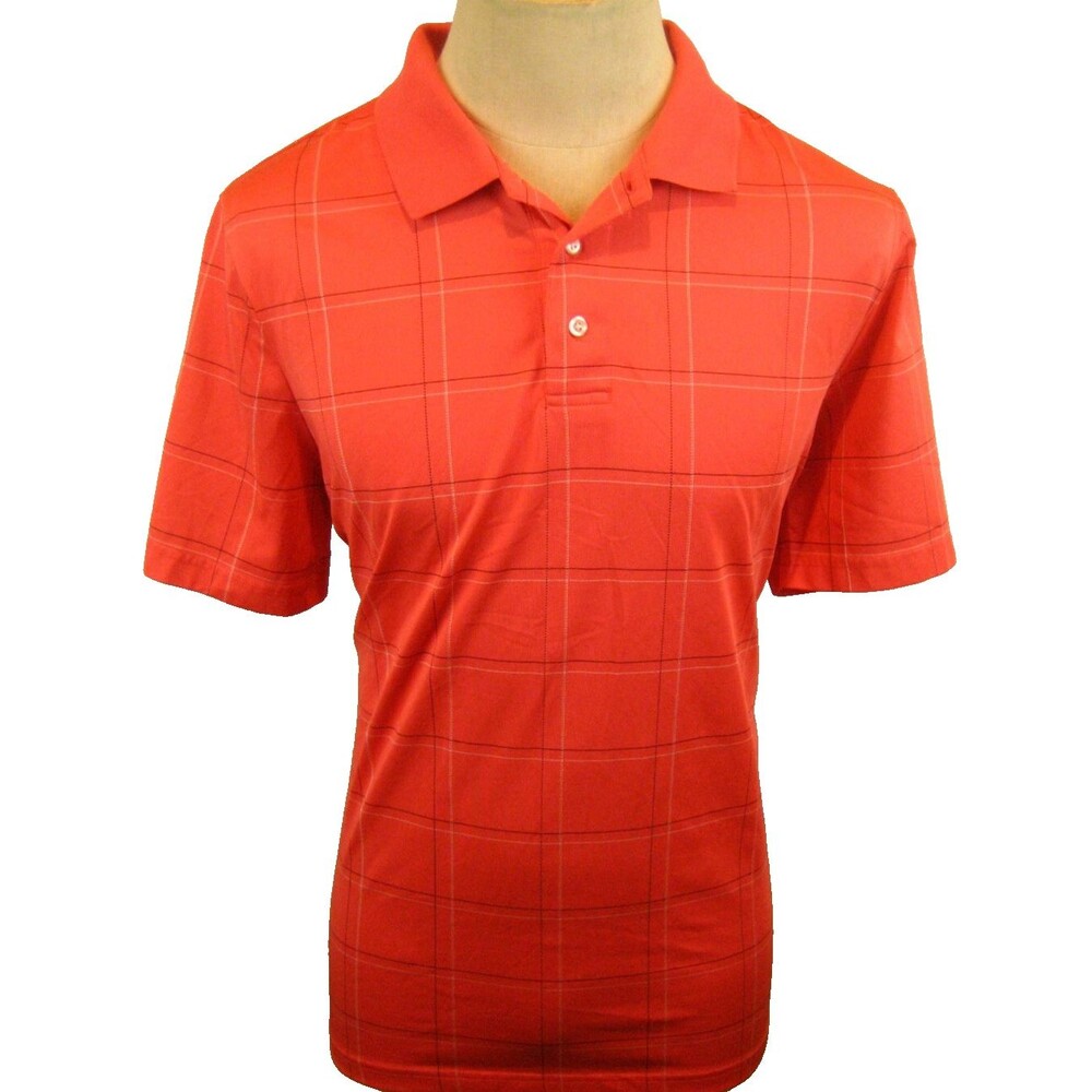 Mens Croft & Barrow Orange Plaid SS Golf Polo Casual Shirt sz Med